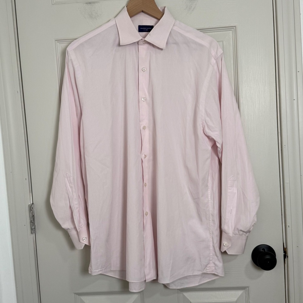 Proper Cloth Dress Shirt Mens Large Pink Stripes Formal Business‎ Casual Office